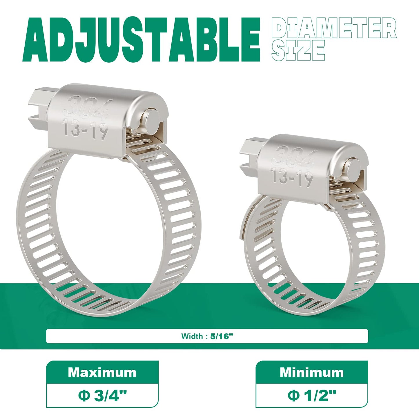 OURU 40PCS Hose Clamps Stainless Steel Adjustable 1/2"– 3/4"(13-19mm) Worm Gear Hose Clamp Kit,Small Metal Hose Clamps Set for Automotive,Plumbing,Intercooler,Pipe,Fuel Line Radiator Clamps