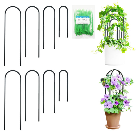 SNAIL GARDEN 8 Pcs Small Trellis for Indoor Plants with 100Pcs Green Cable Zip Ties,4 Sizes Indoor Plant Trellis for Climbing Plants, U-Shaped House Plant Trellis for Potted Plants Hoya Ivy, Jasmine