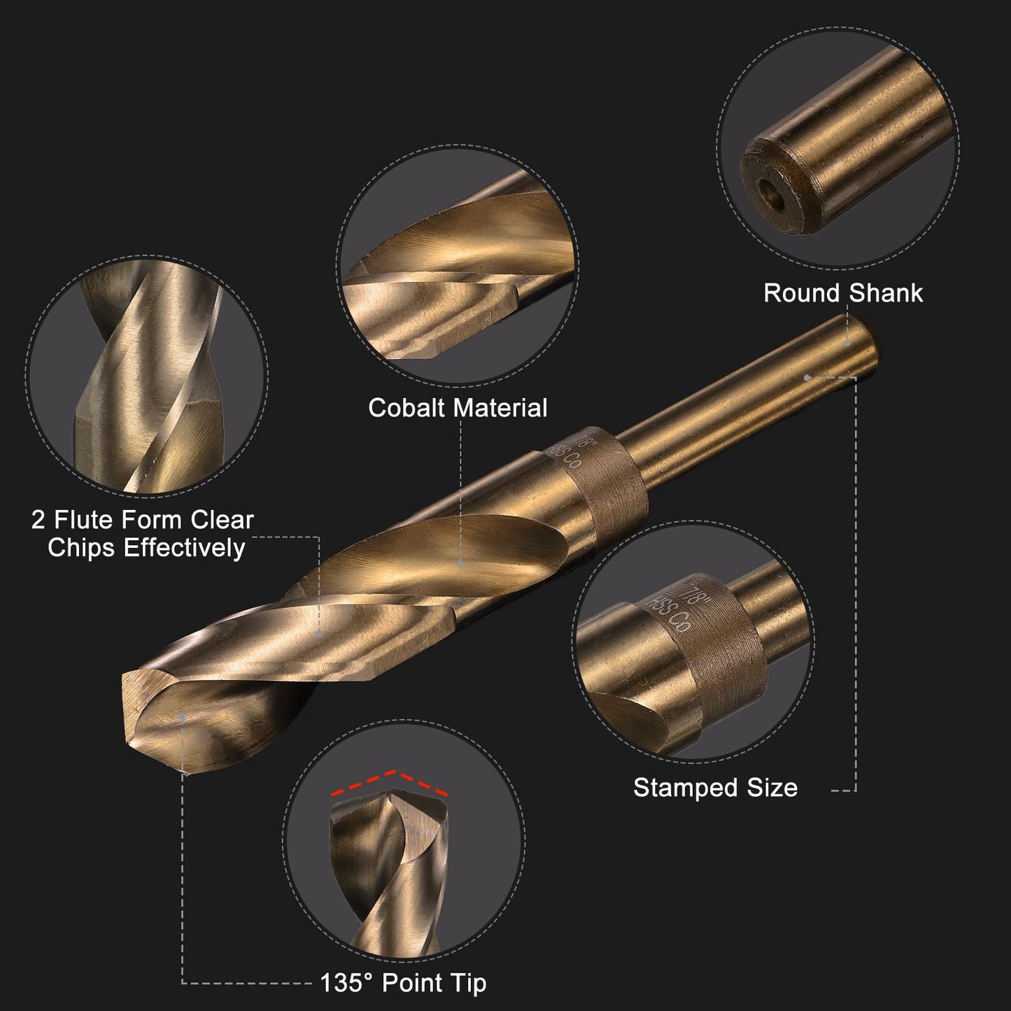 uxcell 7/8" M35 Cobalt Twist Drill Bits, High-Speed Steel Jobber Drill Bit for Stainless Steel, Hardened Metal, Cast Iron, Aluminum, Copper, Soft Alloy Steel, Wood, Plastic