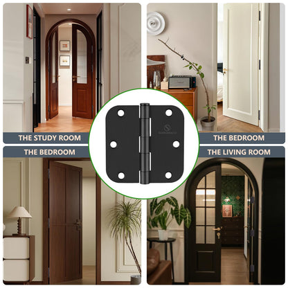 SORGMACH Door Hinge 3 1/2 Inch Interior Door Hinges Matte Black 3.5 Inch Interior Hinges 5/8" Radius Flat Iron Hinge 3 ½"x 3 ½" Door Hardware - 3 Pieces