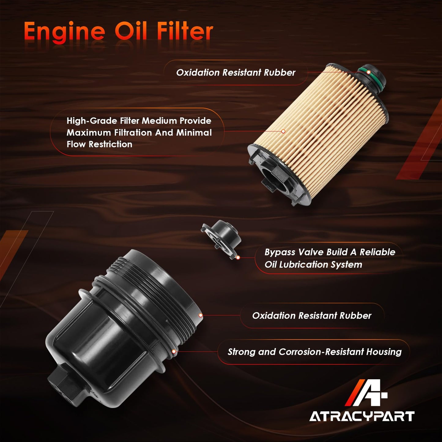 Engine Oil Filter, Compatible With 2020-2023 Jeep Wrangler JL, 2021-2023 Jeep Gladiator, 2020-2023 Ram 1500 DT 3.0L V6 EcoDiesel, Replaces# 68507598AA, 68498720AA