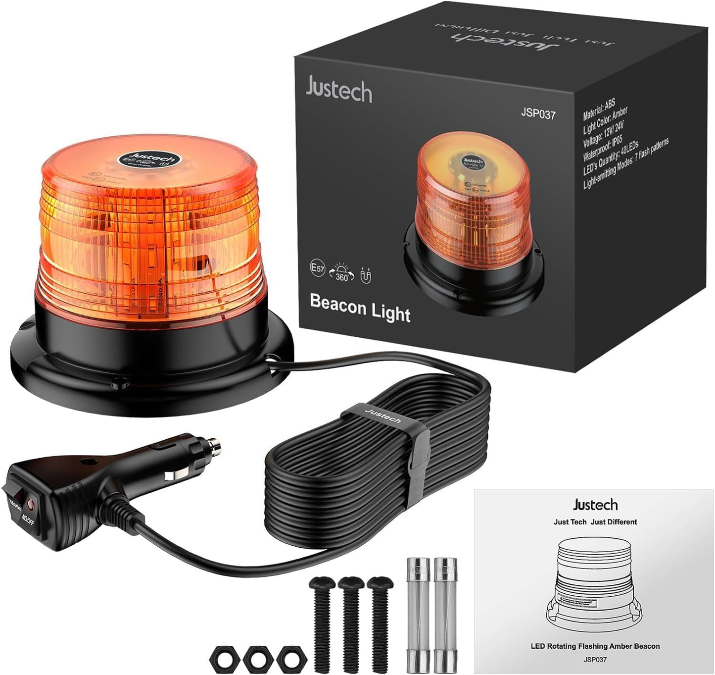 Justech 40LED Flashing Beacon LED Strobe Light Emergency Warning Strobe Light Magnetic Amber Strobe Lights 7 Flash Modes for Vehicle Forklift Truck Vehicle Tractor Bus