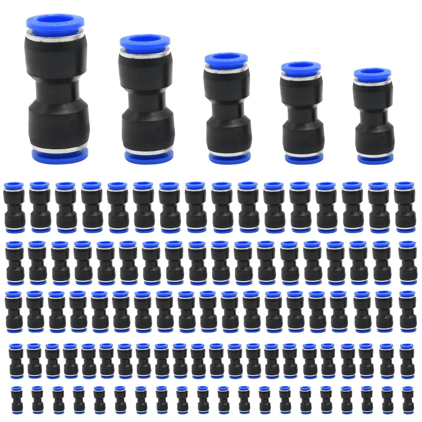 Hoypeyfiy 100pcs Quick Connect Air Hose Fittings for 4 6 8 10 12 mm Tube Quick Release Pneumatic Airline Connectors Plastic Straight Push to Connect Fitting (100Pcs)