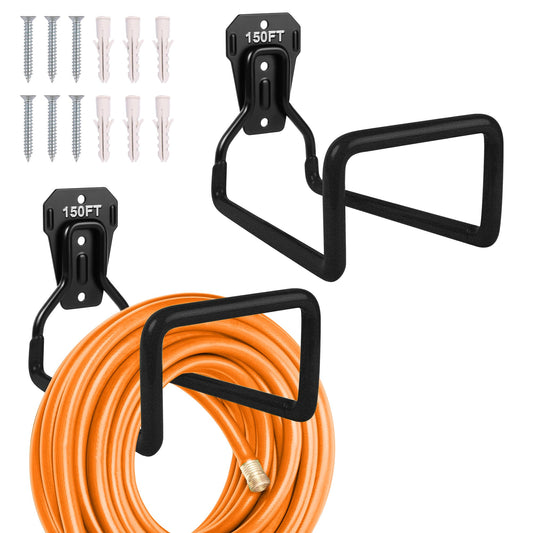 Pipigaty 2pcs Water Hose Reel Wall Mounted - Garden Hose Storage Sturdy Hose Stand Wall Hangers Heavy Duty Garage Hooks for Hanging Black