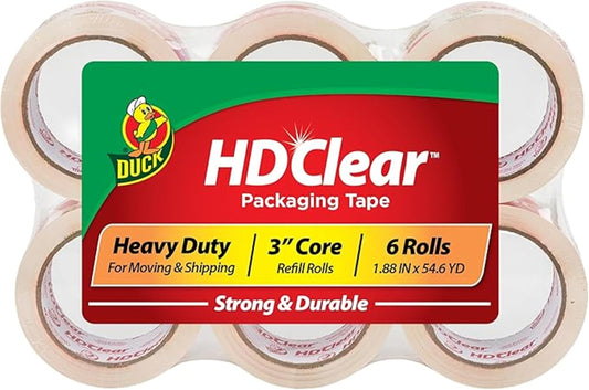 Duck Brand HD Clear High Performance Packaging Tape, 1.88-Inch x 54.6-Yard, Crystal Clear, 6-Pack (441962)