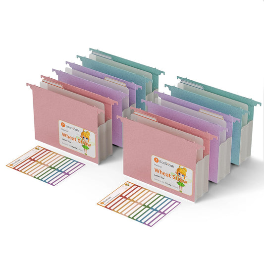 EcoStash Wheat Straw Expanding Hanging File Folders, 3.15" Hanging Accordion Folders, Large Capacity, Letter Size for Filing Cabinet, Tax Filing, Bill, Invoices,Office & Home, Mixed Color - 6 Packs