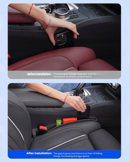 2 Pcs Seat Gap Filler Organizer, Car Gap Filler with 2 Storage Areas, Fit for All Vehicles, Prevents Phones Keys Cards and Chargers Falling Into Car Seat Gap (Black)