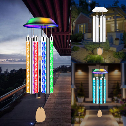 Fohil Solar Tubes Wind Chimes, Color Changing Solar Wind Chimes for Outside, Waterproof Solar Powered Wind Chime Outdoor, Solar Light LED Multi-Color Light Cover Gift for Christmas Garden Decor