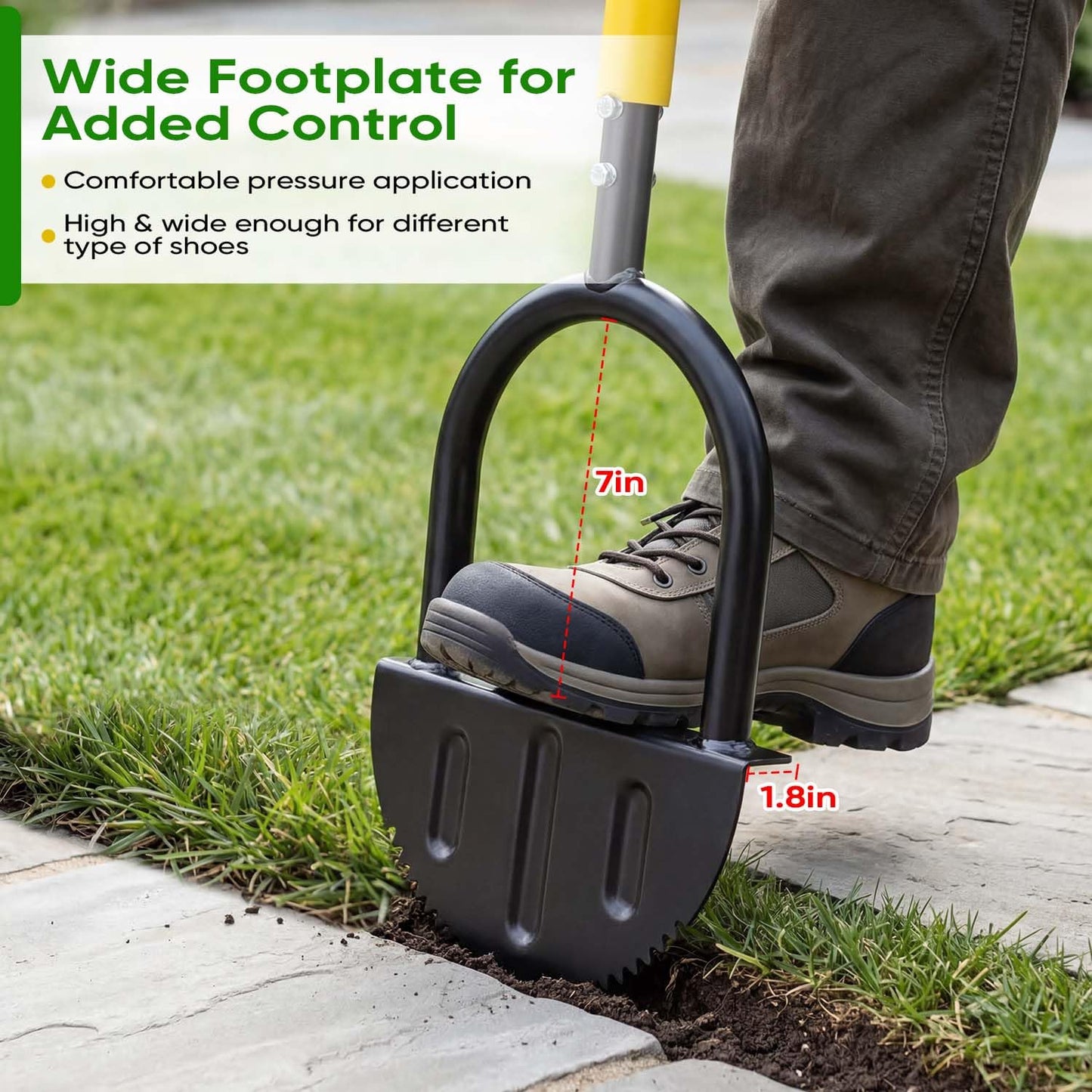 ASULUPHY Manual Lawn Edger Tool, 41-Inch Lawn Edger with Sharp Serrated Teeth, Half Moon Garden Edgers, 9-Inch Wide Non-Slip Foot Plate, for Sidewalk Driveway Flower Bed Edging
