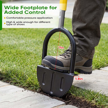 ASULUPHY Manual Lawn Edger Tool, 41-Inch Lawn Edger with Sharp Serrated Teeth, Half Moon Garden Edgers, 9-Inch Wide Non-Slip Foot Plate, for Sidewalk Driveway Flower Bed Edging