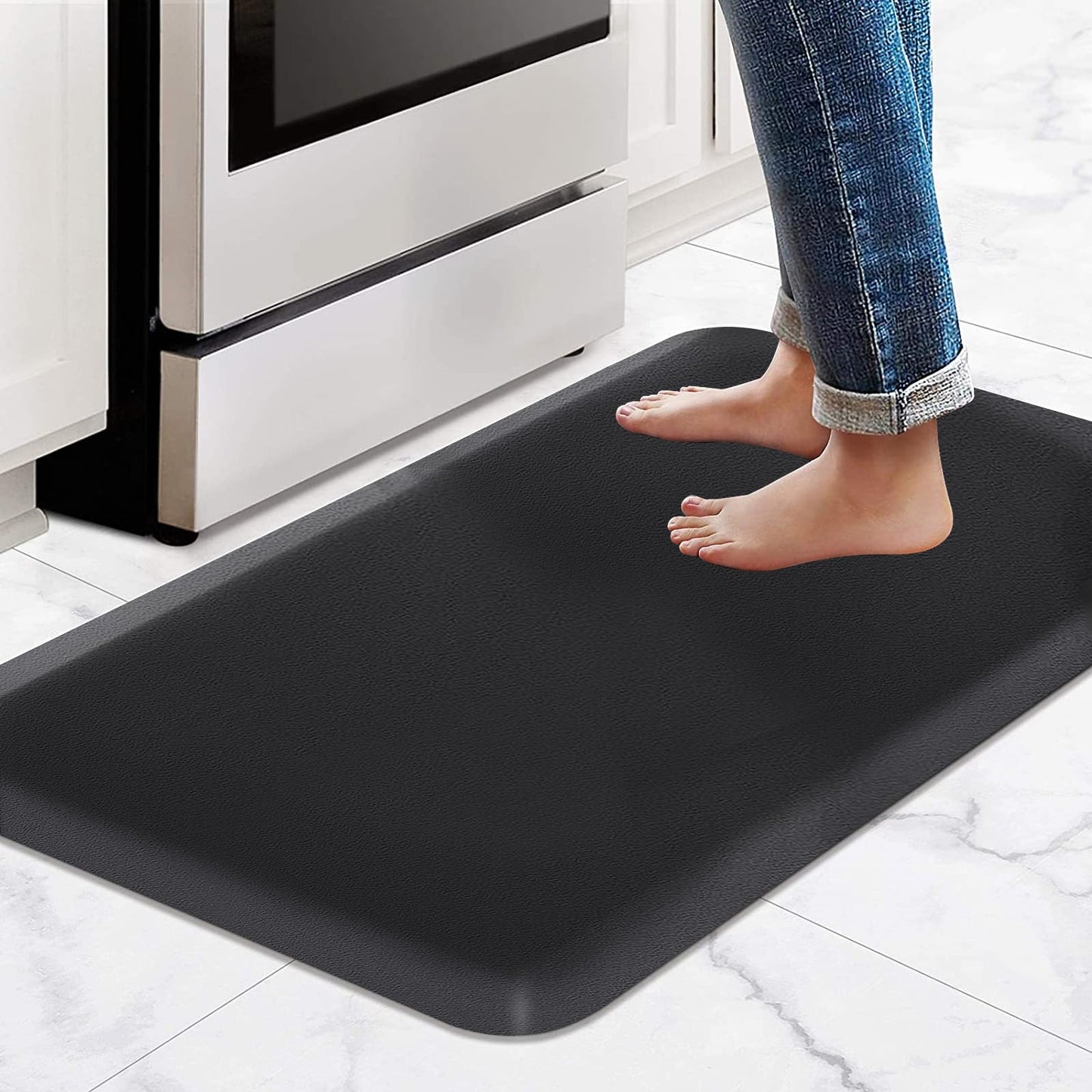 lazywoodpecker Anti Fatigue Rug, Kitchen Mat for Floor, Waterproof, Non Slip, Standing and Comfort Desk/Floor Mats for House Sink Office (17.3"x28" - 0.75 inch, Black)