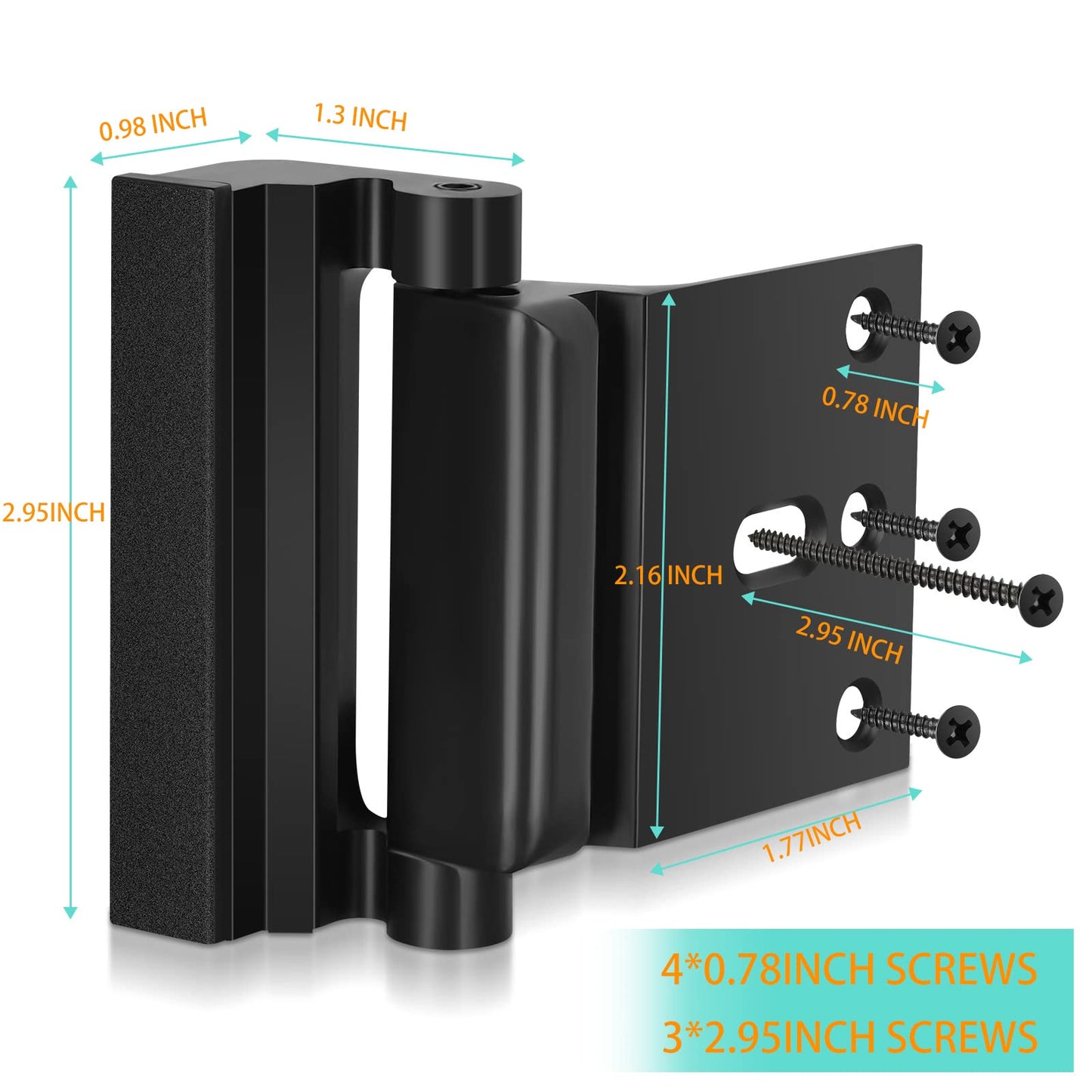 3 Pack Door Locks, Home Security Door Latch, Child Proof Door Lock Device with 3" Screws for Inward Swinging Door, Aluminum Construction(Black)