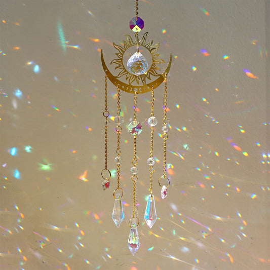 DEMIUKO Crystal Suncatcher, Suncatchers for Windows Hanging Sun and Moon SunCatchers with Crystals Rainbow Maker Outdoor Indoor Decor for Birthday Thanks Giving Christmas Home Garden (Sun and Moon)