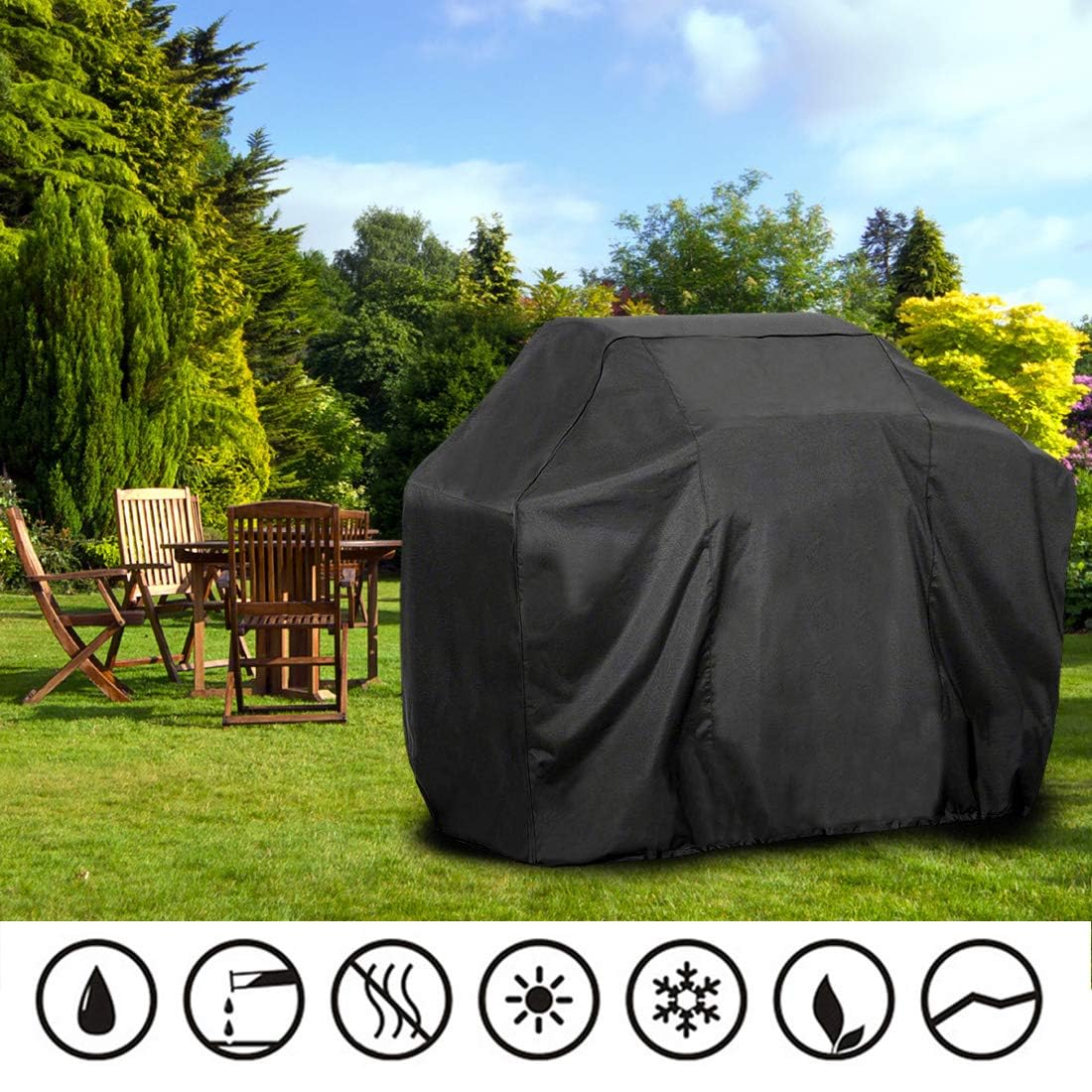 J&C Grill Cover 74inch 420D Outdoor Barbecue Cover Heavy Duty BBQ Burner Cover Waterproof Gas Grill Cover UV Resistant 75inch Extra Large Barbeque Cover for Winter