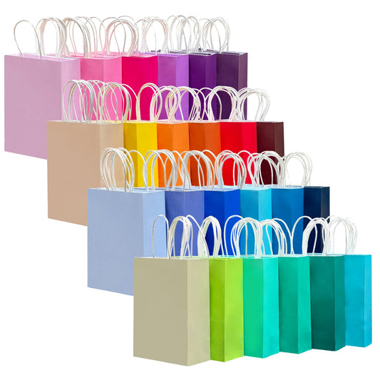 qiqee 24 Colors Gift Bag with Handles Bulk 48PCS Paper Party Bags 7.6"x4.75"x10.5" Multiple Uses (Medium Size)