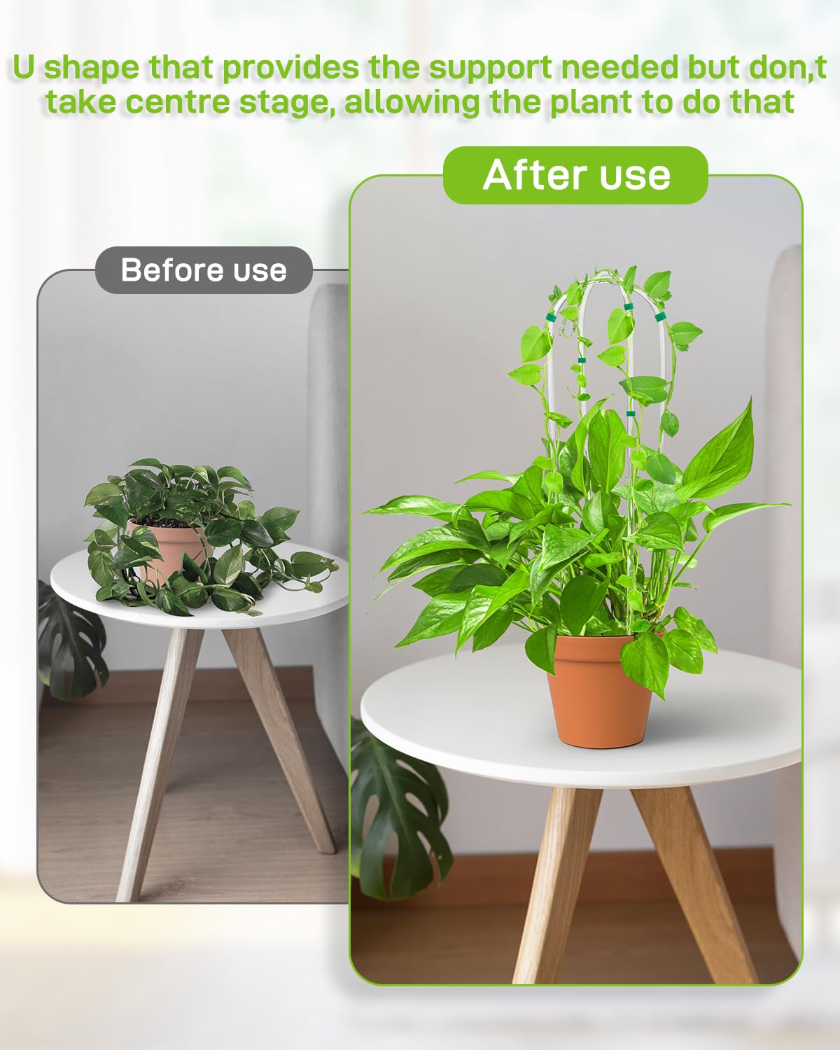 4Pack Snqqmtt U-Shaped Acrylic Trellis for Climbing Plants Indoor, 16inch Small Hoya Trellis, Potted Plant Climber Support for Pothos Plants Houseplant, Vine Ivy Flower Plant