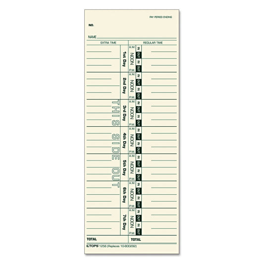 TOPS Weekly Time Cards, Green Ink Front, 3.5 x 9 Inches, 500-Count, Manila (1256)
