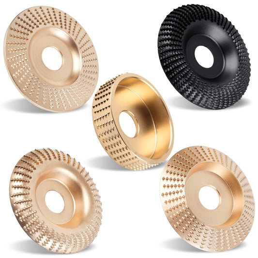 Pomsare Wood Carving Disc Set, 5PCS Wood Grinding Wheel for 4 or 4 1/2 Angle Grinder, Stump Grinder Shaping Discs for Cutting Polishing