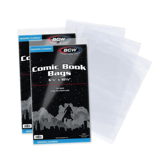 BCW Current/Modern Comic Bags - 200 ct | Acid-Free Modern Comic Bags for Current Issues | Exterior 6 7/8 x 10 1/2 inches | Crystal Clear Protection for Your Collection