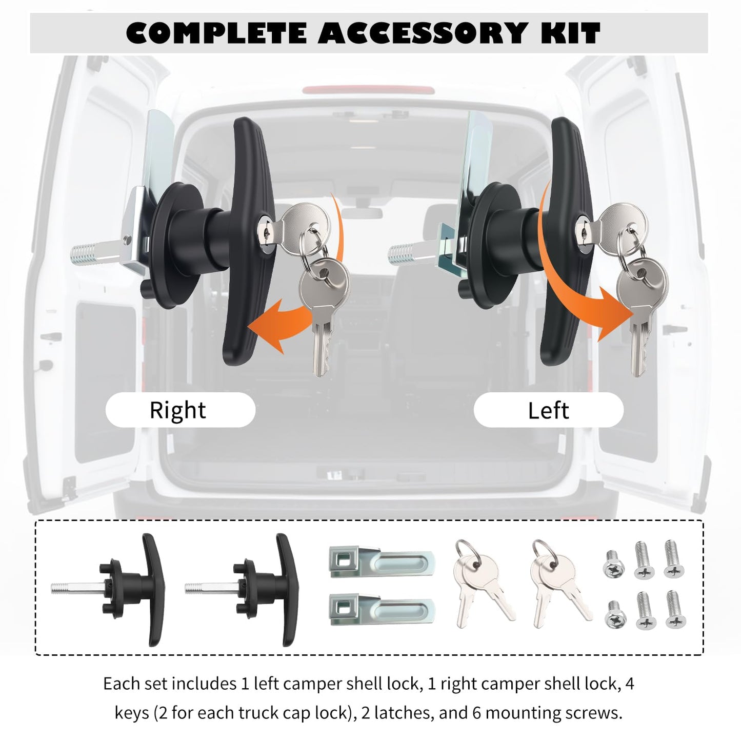 L&R T Handle Lock Set,Heavy Duty Truck Cap Locking T-Handles Kit with 4 Keys as Garage Door T Handle,Rust-Proof Camper Shell Lock Replacement Parts Fit for RV Camper Truck