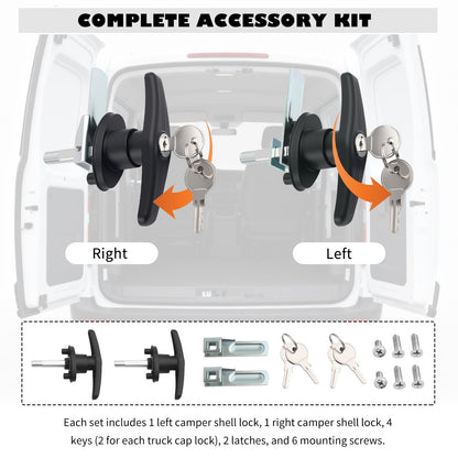 L&R T Handle Lock Set,Heavy Duty Truck Cap Locking T-Handles Kit with 4 Keys as Garage Door T Handle,Rust-Proof Camper Shell Lock Replacement Parts Fit for RV Camper Truck