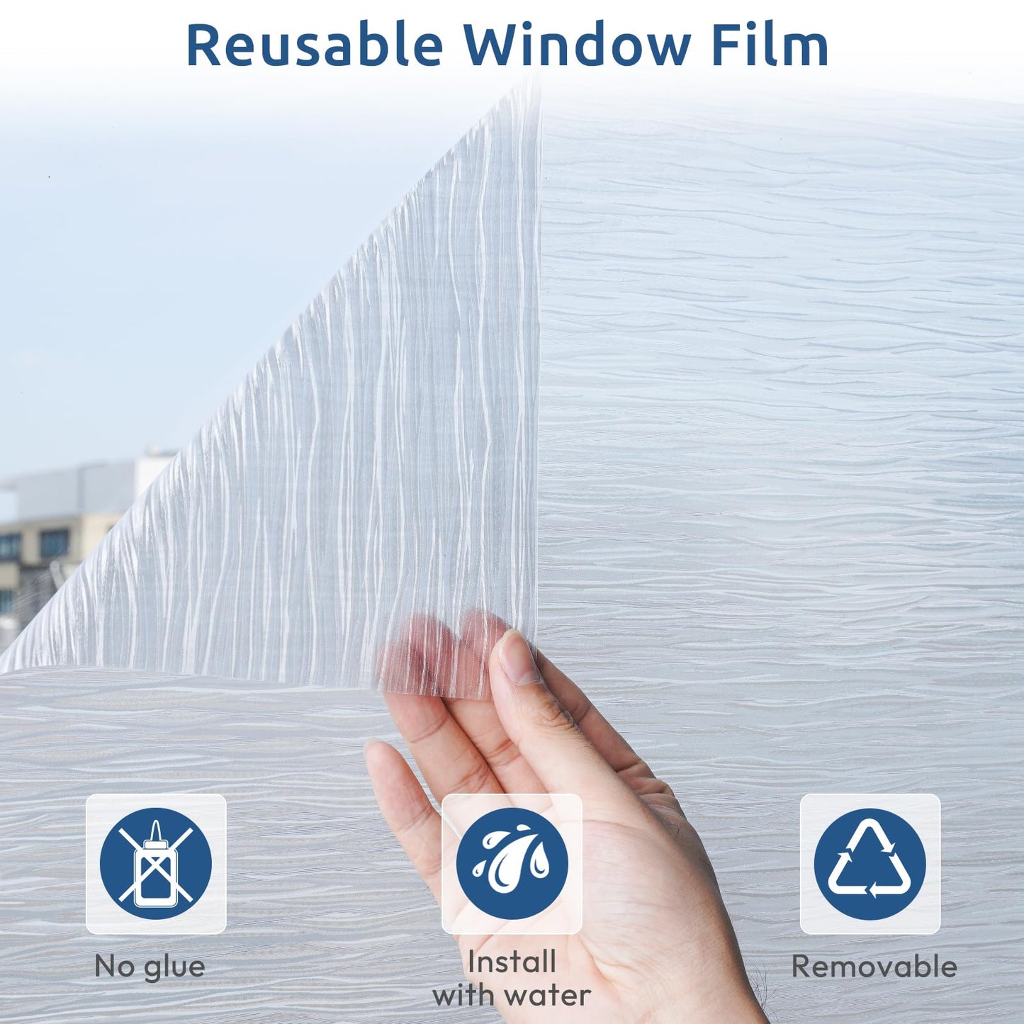 rabbitgoo Window Films for Privacy, Frosted Static Cling Glass Film Non-Adhesive UV Heat Blocking Covering Removable Vinyl Privacy Window Stickers for Bathroom Door Home Decor, 60 x 200cm
