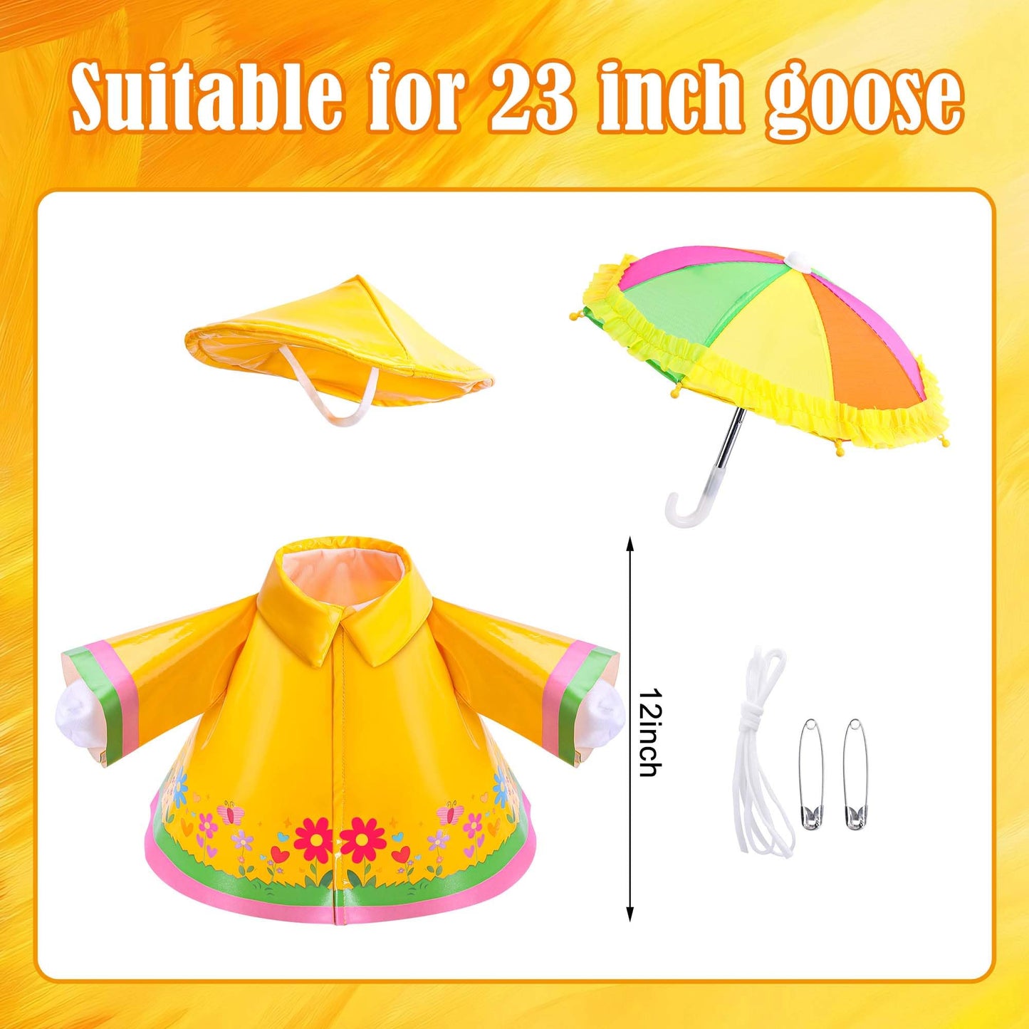 3 Pcs/Set Raincoat Porch Goose Outfits, Lawn Goose Statue Raincoat Costume, Yard Goose Clothes Raincoats Umbrella Hat Outfit for 23" Statue Patio Garden Decoration