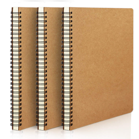 EUSOAR Hardcover Notebook Spiral, A5 3packs 5.5x8.3" 120 Pages Lined Travel Notebooks Journal, Memo Notepad Sketchbook, Students Office Business Subject Diary Ruled Spiral Book Journal-Kraft Cover