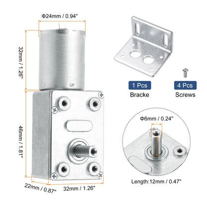 MECCANIXITY DC 12V 2 RPM Reversible Worm Geared Motor Reducer Motor 6mm D Shape Shaft High Torque Gear Box with Fixing Bracket Reduction Electric Motor for Sweepers, Printers, Ovens