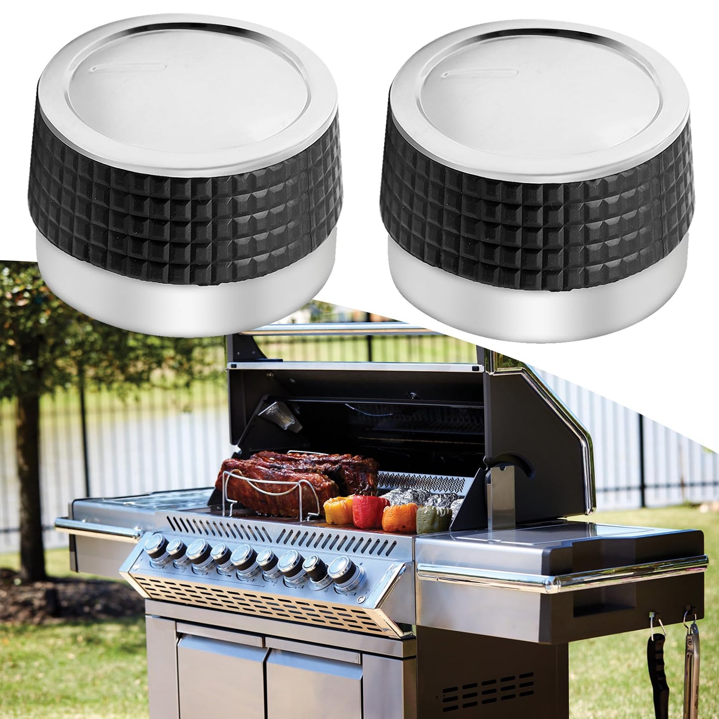 Aynaxcol 4Pcs Gas Grill Control Knobs with Nonslip Grip Gas Burner Replacement Knobs Chrome Plated Plastic with D Shaped Valve Stem BBQ Control Knobs Replacement Rotating Switch