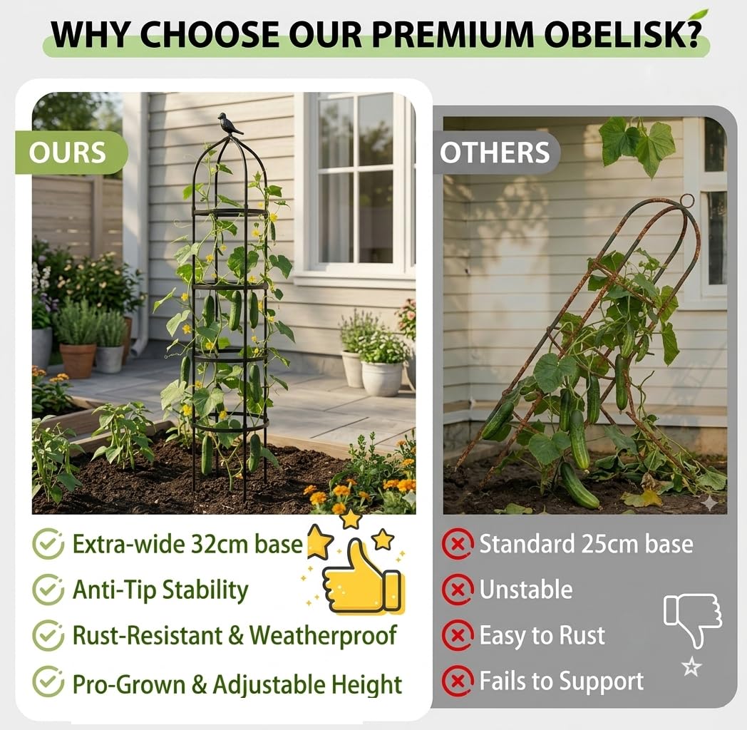 1Pack 6.7FT Garden Trellis for Climbing Plants Outdoor&Indoor, Rustproof Metal Plant Trellis, Obelisk Trellis for Vegetable, Flower, Tomato, Cucumber, Clematis, Rose, Raspberry