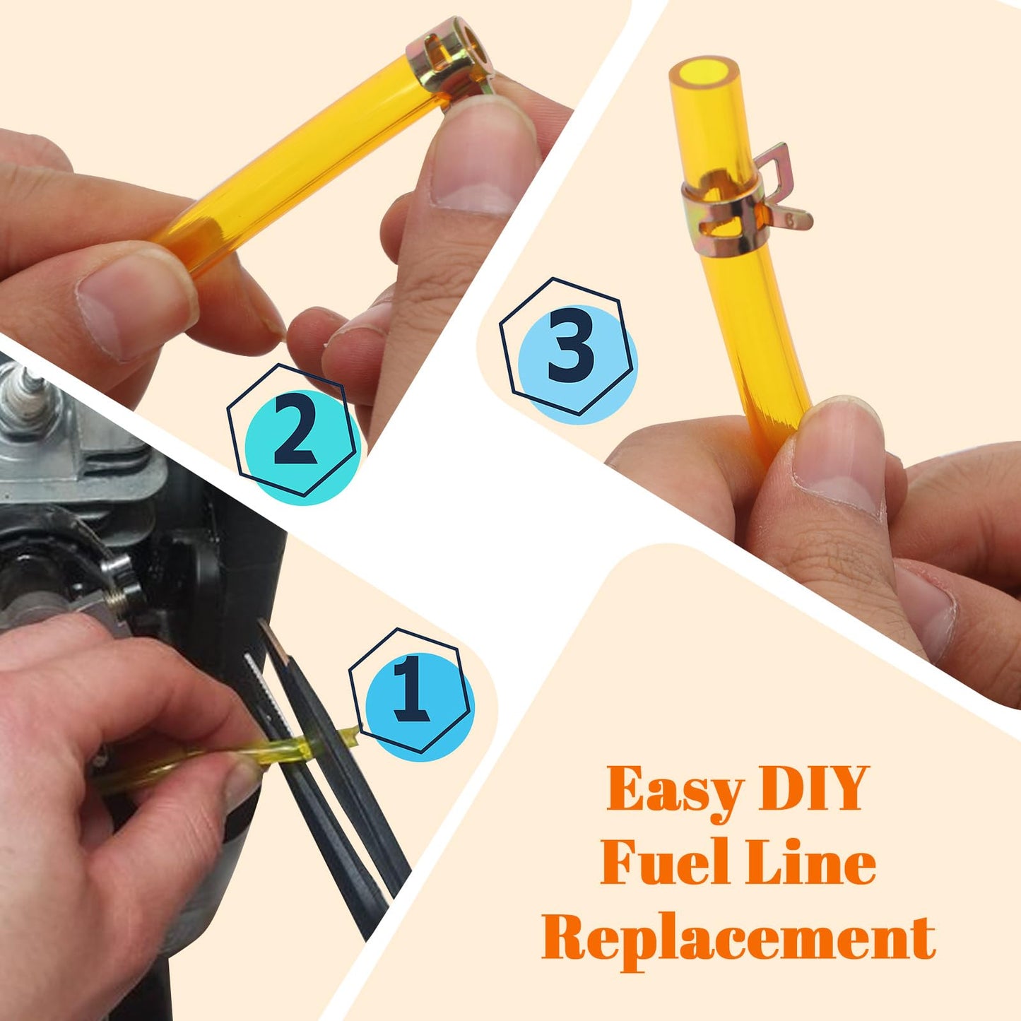Premium TPU Fuel Line Kit 3 Sizes (3mm ID/5mm OD, 5mm ID/8mm OD, 6mm ID/9mm OD), 6.6ft Each, with 12 Steel Clamps, Universal Gas Diesel Fuel Hose for Lawn Mower Chainsaw Small Engines