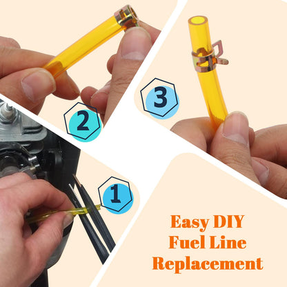 Premium TPU Fuel Line Kit 3 Sizes (3mm ID/5mm OD, 5mm ID/8mm OD, 6mm ID/9mm OD), 6.6ft Each, with 12 Steel Clamps, Universal Gas Diesel Fuel Hose for Lawn Mower Chainsaw Small Engines