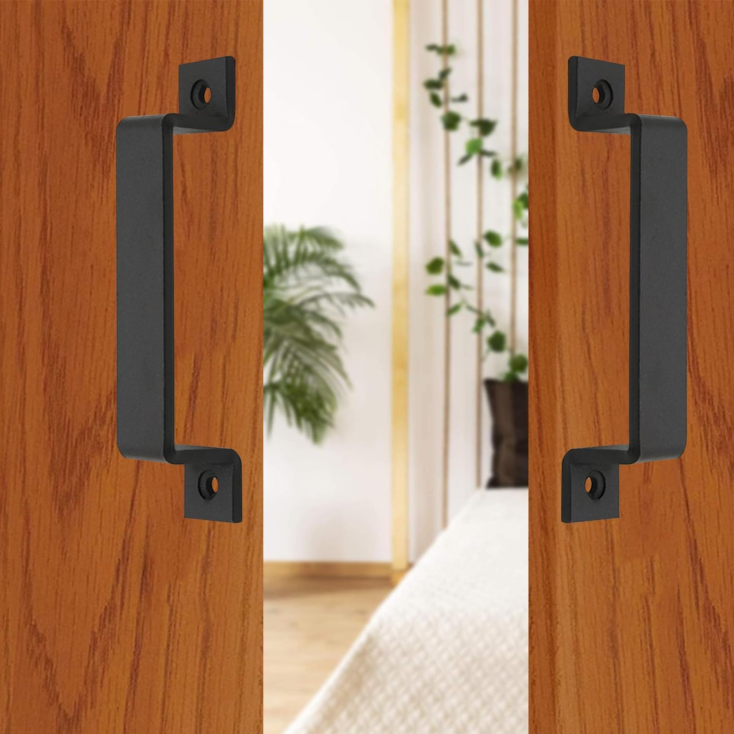 6.1" Barn Door Handles - Gate Pulls for Wooden Fences Shed Garage Sliding Door - Pull Handle Rustic Farmhouse Industrial Style - Outdoor Indoor Exterior and Interior Pulls (6.1" -4pcs(Black))