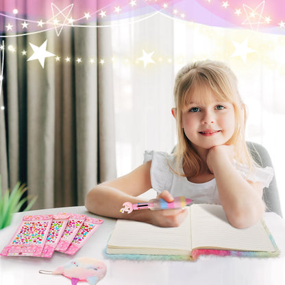 Unicorn Diary with Lock Key Fluffy Secret Notebook Travel Journal With Wallet Pen Stickers Bracelet Fluffy Keyring, Unicorn Toys Gifts for Girls Kids Birthday Christmas