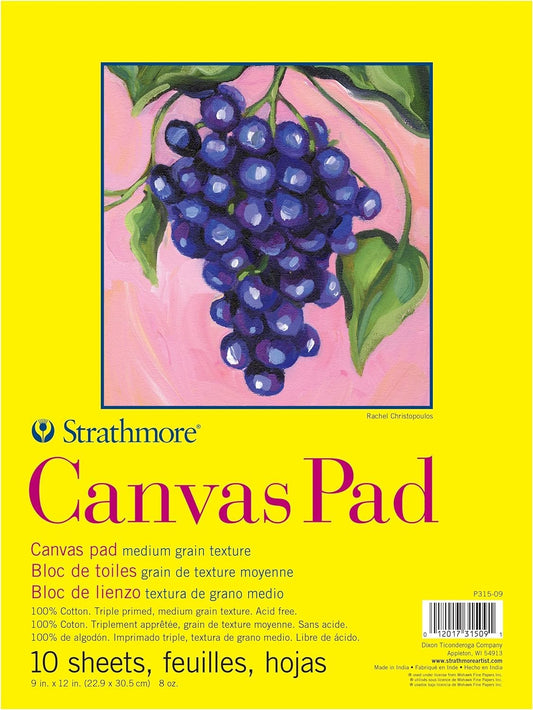 Strathmore 300 Series, Canvas Pad, 9x12 inch, 10 Sheets – Triple Primed, 100% Cotton Canvas, Plein Air Artists, Acrylic Paint and Oil Paint