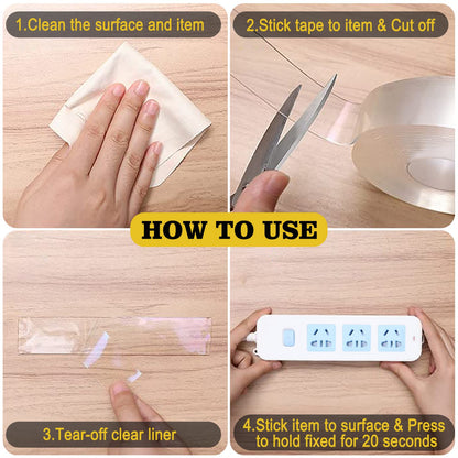 Double Sided Mounting Tape,1.2" x 200",Heavy Duty Removable Nano Adhesive Tape for Walls,Adhesive Strips Strong Sticky Gel Grip Tape,Transparent Poster Tape Wall Tape for Picture Carpet Decoration