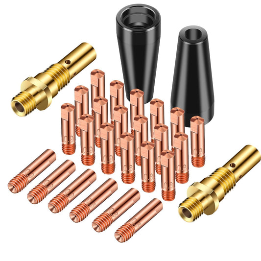SUNJOYCO 28 PCS Flux Core Gasless Nozzle Tips Kit, KP1939-1 MIG Welder Tips, 0.030" 0.035" Welding Tip Nozzle Diffuser, MIG Welder Parts Compatible with Lincoln Magnum 100L Weld-Pak