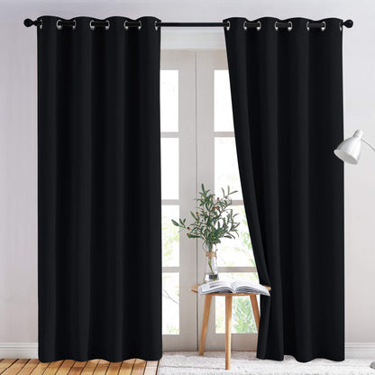 NICETOWN Blackout Curtains 2 Panels - Black Out Curtains 84 Inch Long,Insulated Curtains Room Darkening Grommet Curtains for Bedroom Living Room Windows (52 by 84 Inches,Black,Set of 2)