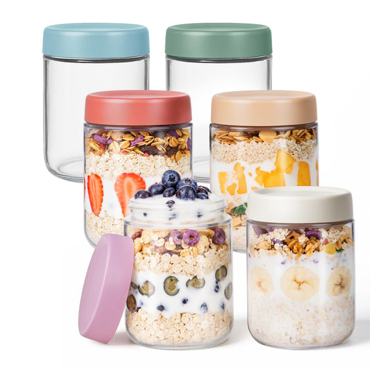 Overnight Oats Jars, 6 Pieces of 500ml/16oz Overnight Oatmeal Container with Lid by Pitch Pulse, Homemade Yogurt Oatmeal Salad Jam Pudding Storage Container
