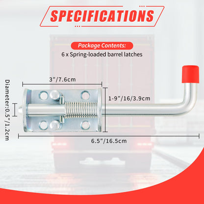 FLKQC Metal Lock Barrel Bolt Spring Loaded Latch Pin Spring Loaded Locking Latch 6.5" Long, Stainless Steel Barrel Bolt for Gate Shed Door Tailgate Trailer Garage (6)