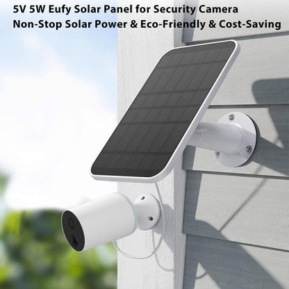 5V 5W Solar Panel for Eufycam 2C/ 2C Pro/ 2/2 Pro/ E20/ E40/ E, Micro USB and USB-C Port, IP67 Waterproof Solar Panel with 9.84 Charging Cable & Wall Mount, 1 Pack