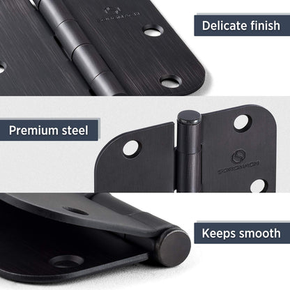 SORGMACH Door Hinge 3 1/2 Inch Interior Door Hinges Matte Black 3.5 Inch Interior Hinges 5/8" Radius Flat Iron Hinge 3 ½"x 3 ½" Door Hardware - 3 Pieces