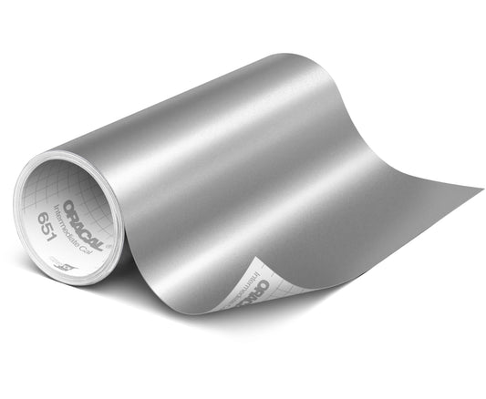 ORACAL 651 Matte Metallic Silver Grey Vinyl Durable Roll Easy to Weed Permanent Adhesive Craft Vinyl for Plotting Machines, Decals & DIY Projects 12” x 15ft + Transfer Tape 12" x 24"