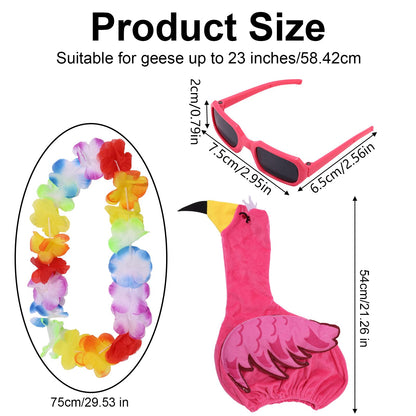 Lyreh Porch Goose Flamingo Outfit, SummerCostume with Wreath & Lawn Statue Clothes for Outdoor Patio Yard Garden Decoration