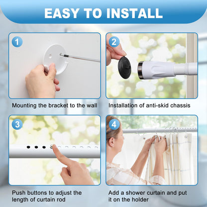 White Tension Curtian rod no drill, 42 to 100 inch Adjustable Heavy Duty black shower curtain rod for Windows bathroom Closet