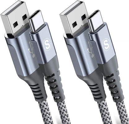 sweguard USB C Cable Fast Charge 3.1A [2 Pack, 20ft],iPhone 15/16/17 Pro Max Type C Charging Cable Nylon Braided Compatible with Samsung S26 S25 S24 to S21 S8,A72 A53 A52,M30,Note 20,Pixel,LG,Moto