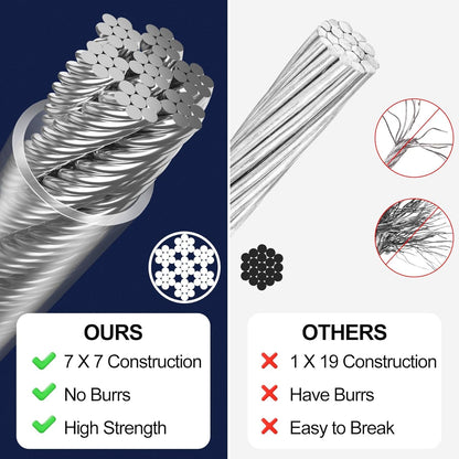 phepetroll 1/8" Wire Rope Kit 66FT Stainless Steel Aircraft Cable with M5 Turnbuckles, 7x7 Strand Core Vinyl Coated Guy Wire Tensioner Kit for Garden String Light, Pictuer, Clothes, Curtain Hanging