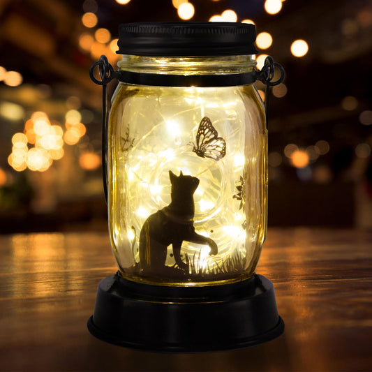 Cat jar Solar Light, Fairy Lantern Garden Lights, jar Bottle Light, Solar Lanterns Outdoor Garden Decor, mom Gift, Grandma Gift, Gifts for Mother