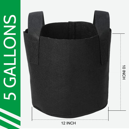 JERIA 12-Pack 5 Gallon, Vegetable/Flower/Plant Grow Bags, Aeration Fabric Pots with Handles (Black)